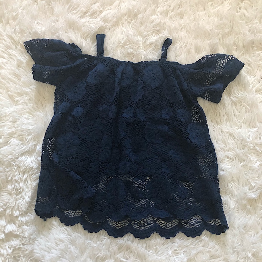 Off The Shoulder Navy Blue Crop Top
